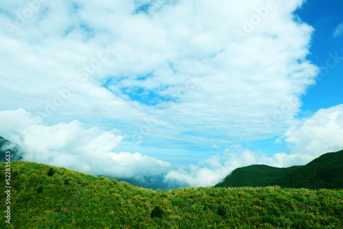 Mountains scape at Yangmingshan National Park & Hot Springs in Taiwan in Winter, Sunny day and blue sky, Beautiful Natural View in Taiwan
