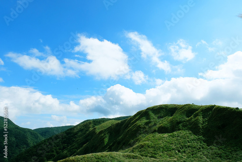 Mountains scape at Yangmingshan National Park & Hot Springs in Taiwan in Winter, Sunny day and blue sky, Beautiful Natural View in Taiwan photo