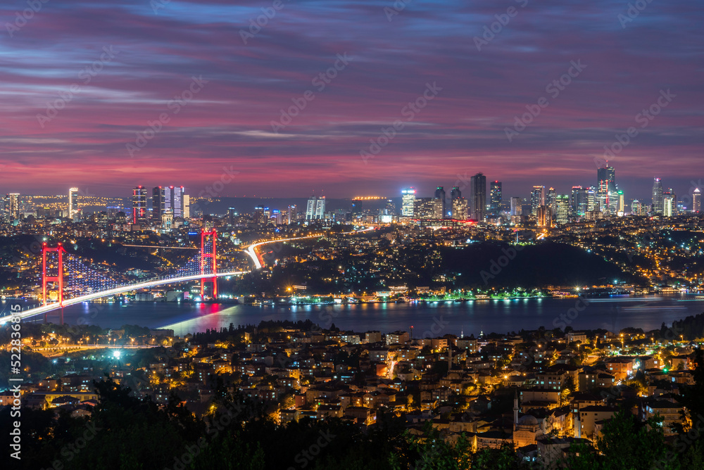 Çamlıca Hill 15 July Martyrs Bridge with Istanbul skyline at night