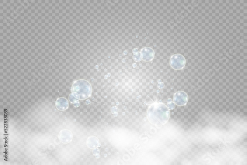 White beautiful bubbles on a transparent background vector illustration. Bubble.	