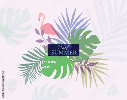 Tropical plant poster cover design with summer banner vibes vector artwork