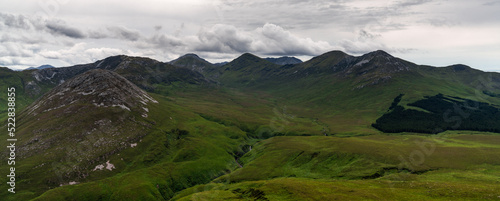 panorama view of the Twelve Bens mountains in Connemara National Park in County Galway of Ireland