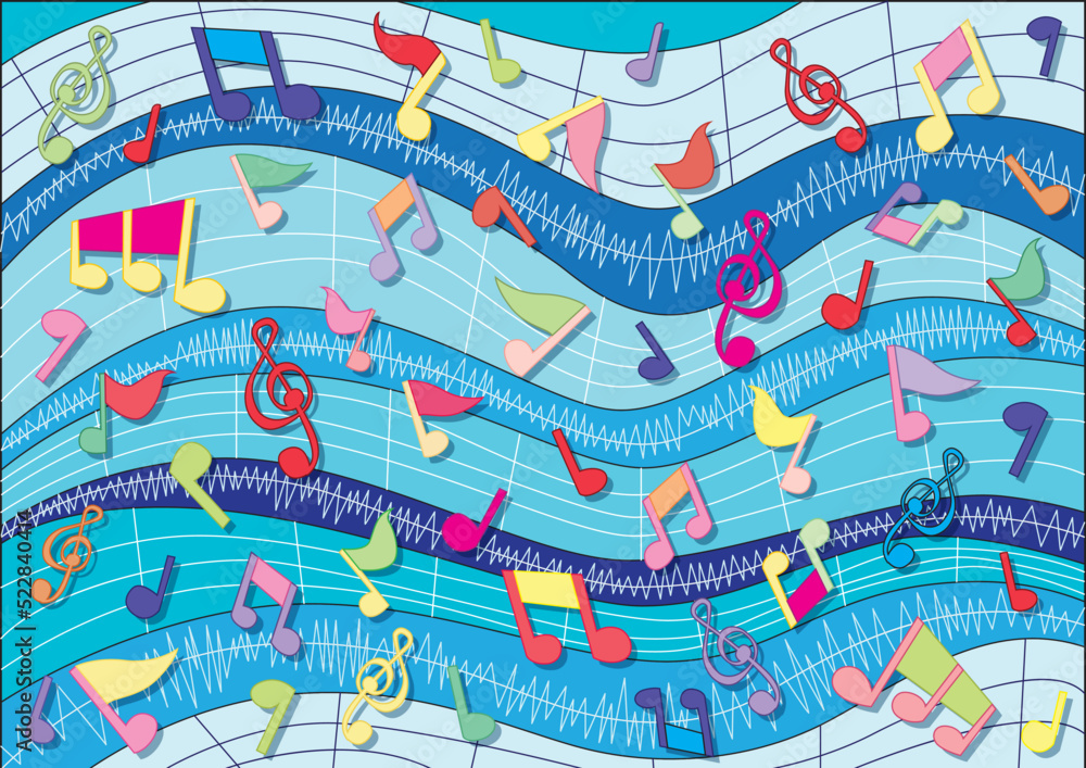 Obraz premium colorful musical notes design and pattern background illustration vector 