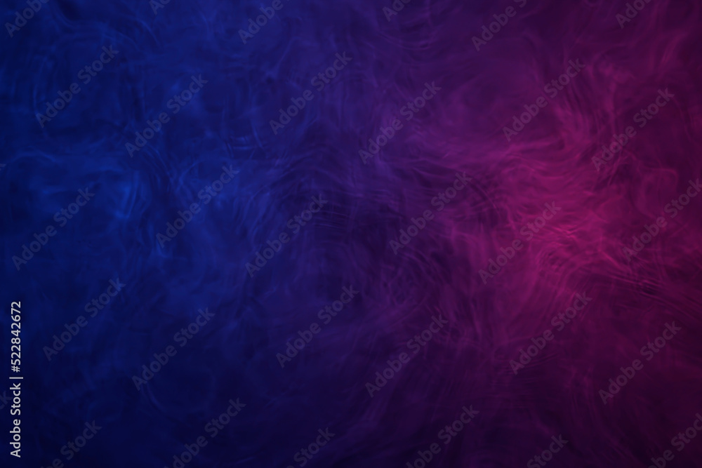 Fototapeta premium Abstract 3d blue with pink colors fog or swirling smoke on dark background. Magic light effect with vapor and gas. 3d rendering illustration.