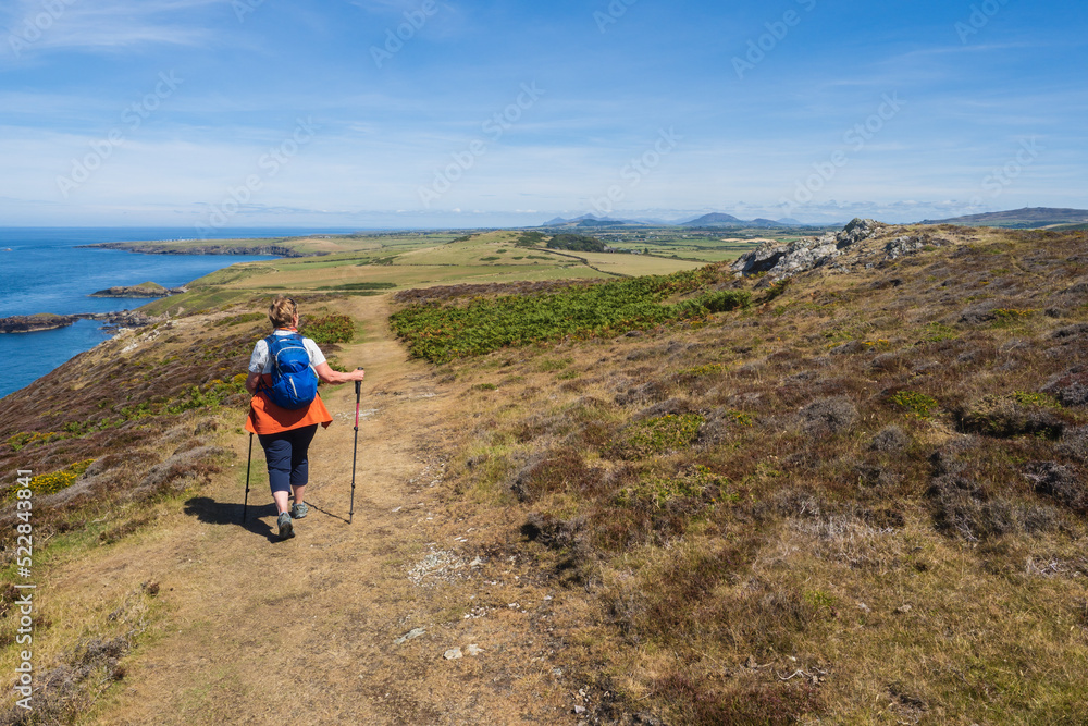 Walking on the Welsh Coast Path around Aberdaron on the Llyn Peninsula in North Wales