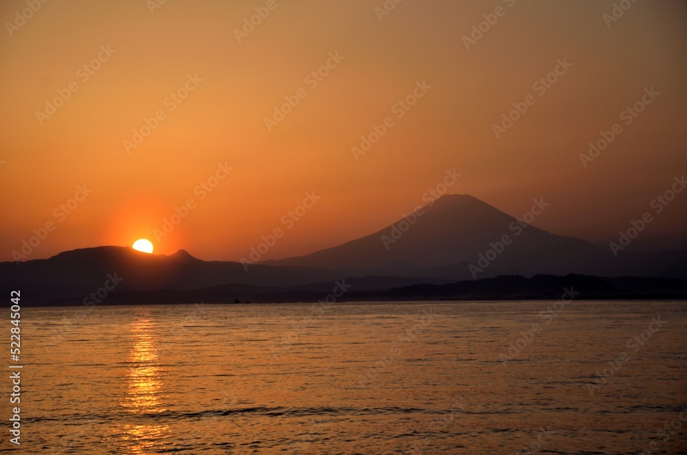 Sunset on Mount Fuji from Enoshima island