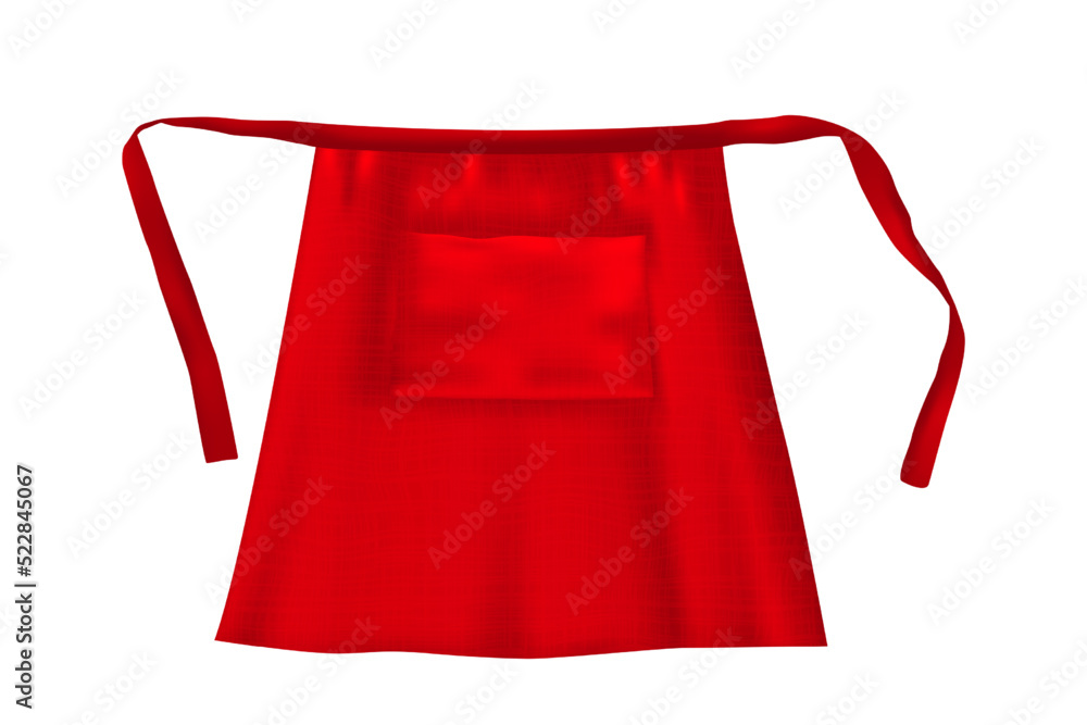 Realistic red blank short apron mockup with fabric texture isolated ...