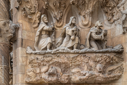 Detail from facade of the cathedral La Sagrada Familia, Antoni Gaudi, Barcelona, Spain photo
