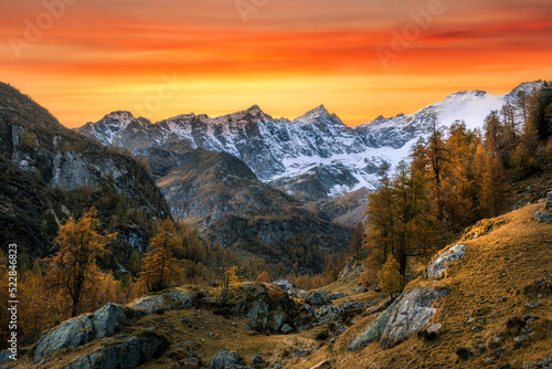Beautiful mountains during autumn sunset - Italy, Monte Rosa