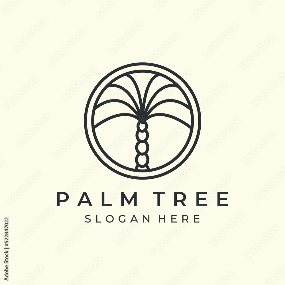 palm tree with minimalist linear and emblem style logo icon template ...