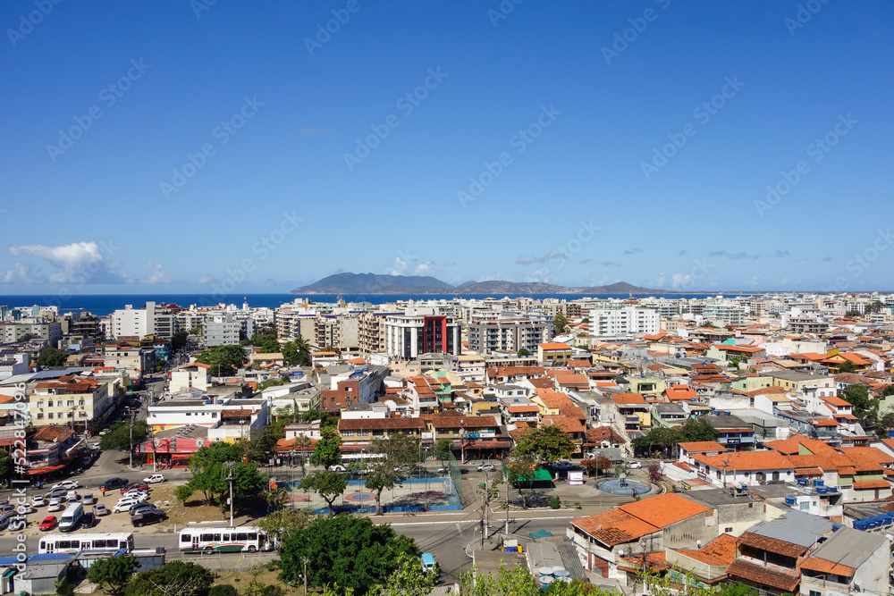 panoramic of Cabo Frio cityscape, Rio de Janeiro, Brazil. Buildings of coastal city