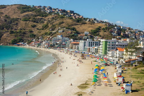 breathtaking view of Prainha beach in Arraial do Cabo, Brazil, at sunny day. Panoramic photo
