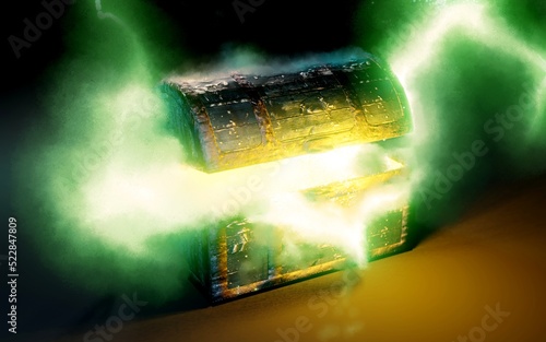 Billede på lærred open pandora's box with green smoke 3d render digital painting mix