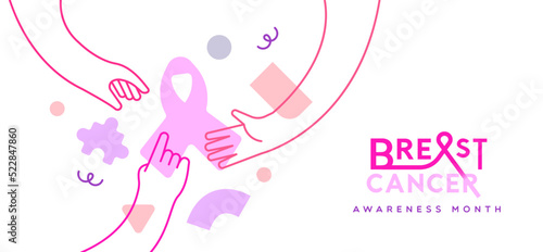 Breast Cancer Awareness month diverse woman hand together card