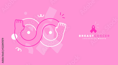 Breast Cancer Awareness month outline hand symbol template