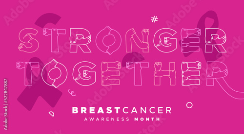 Breast Cancer Awareness month stronger together woman hand card