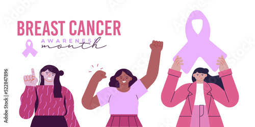 Breast Cancer Awareness month diverse women group banner