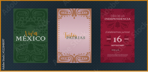 Vector de plantillas de día de la independencia de México. Tarjeta, invitación y marco.