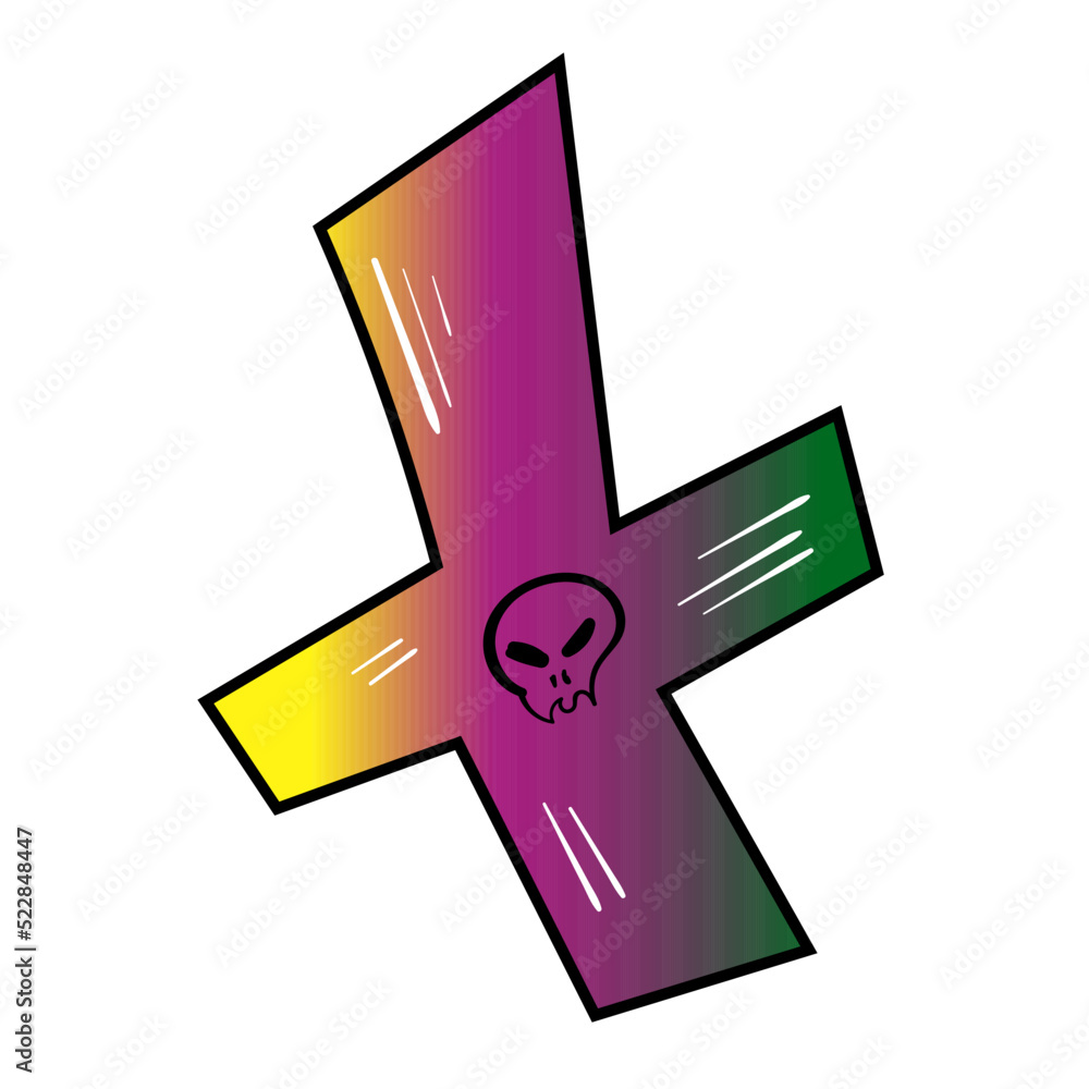Halloween grave cross with skull . Vector spooky doodle icon. Colourful illustration on white background. Halloween grave cross with skull . Vector spooky doodle icon. Colourful illustration on white background.