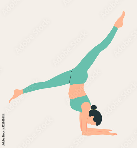 Woman wearing sportswear doing Yoga. Young slim girl doing yoga. Hand drawn colored Vector illustration. Weight Loss. Health care and lifestyle concept. Female yoga.