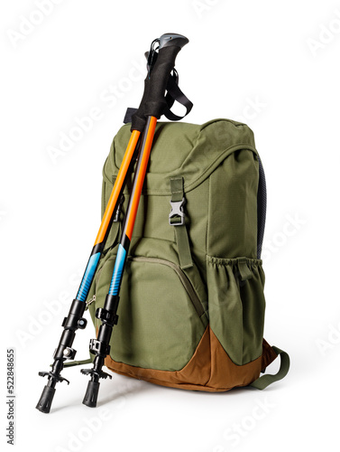 backpack and trekking poles photo