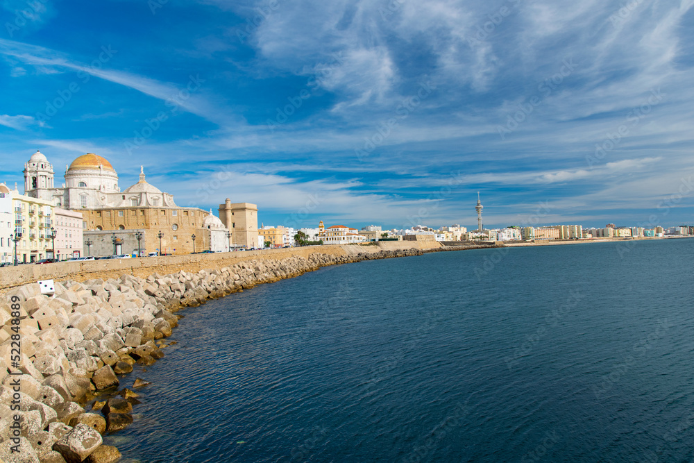 coastline and downtown in Cadiz in Andalusia