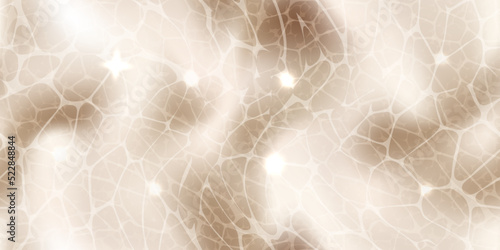 Beige swimming pool top view seamless texture with sunlight glare reflect, shadows, and caustic ripples. Clear water surface pattern. Bright vector summer time background.