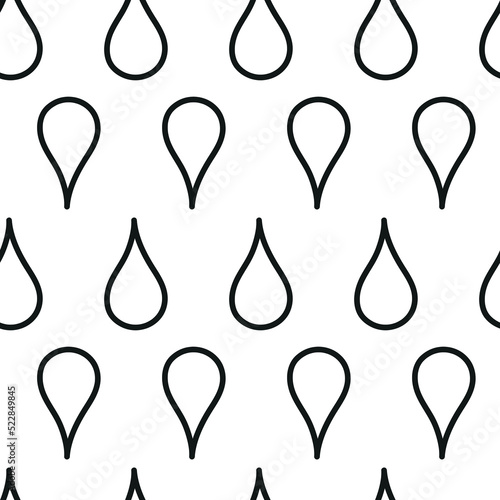 Line art seamless pattern, symmetrical silhouette of drops, black and white background