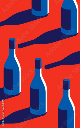 Vector illustration of a pattern of bottles on a red background in retro style.