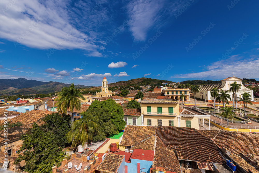 View over the city Trinidad on Cuba with Convent of Assisi