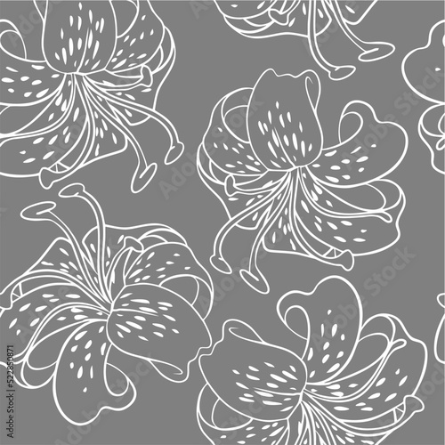 Fototapeta Naklejka Na Ścianę i Meble -  gray white seamless floral asymmetric pattern, monochrome repeat pattern, texture, design
