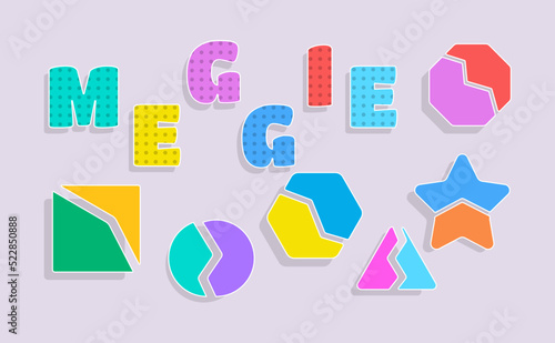 Geometry puzzle children cartoon style. Vector illustration concept