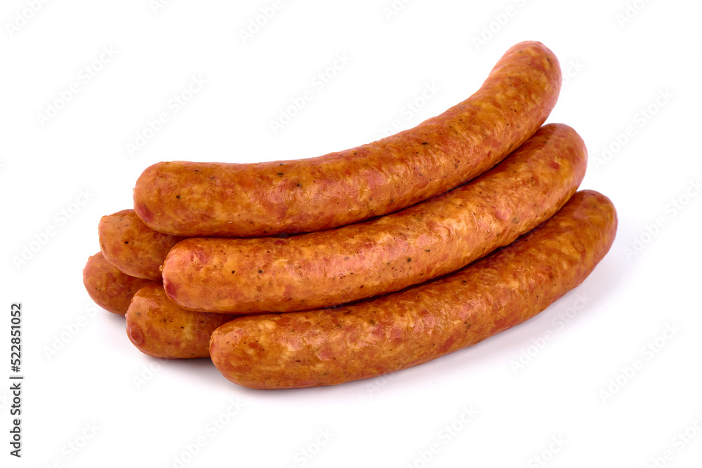 Dried pork sausages, isolated on white background Dried pork sausages, isolated on white background