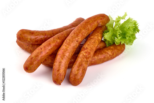 Dried pork sausages, isolated on white background.