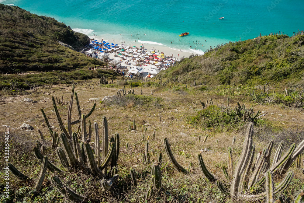 paradisiacal beaches of Atalaia in Arraial do Cabo, coast of Rio de Janeiro, Brazil. Aerial view