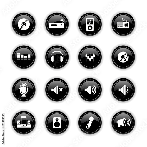 Collection of music black icons vector illustration