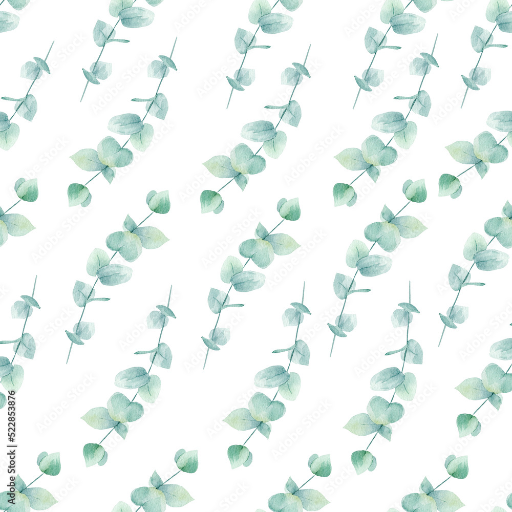 Watercolor seamless pattern with tropical leaves: palms, monstera. Beautiful allover print with hand drawn exotic plants.