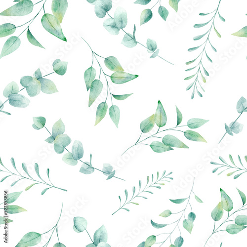 Obraz na płótnie Watercolor seamless pattern with tropical leaves: palms, monstera. Beautiful allover print with hand drawn exotic plants. w salonie