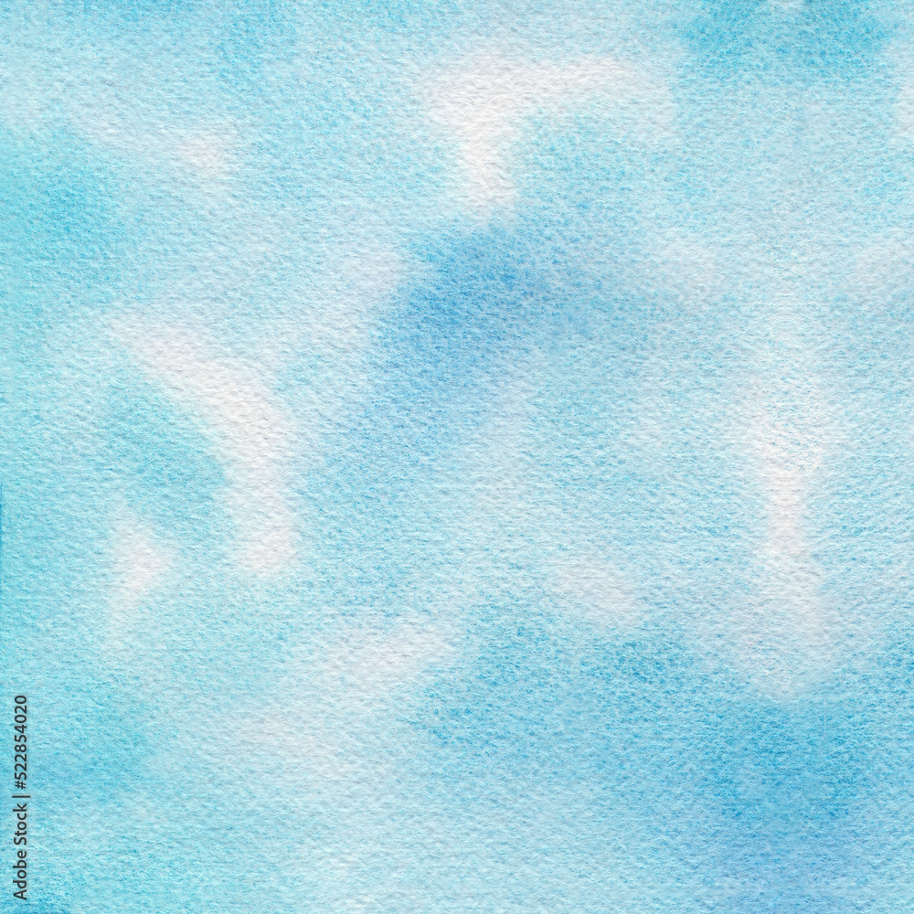 Abstract light blue watercolor hand-painted for background.