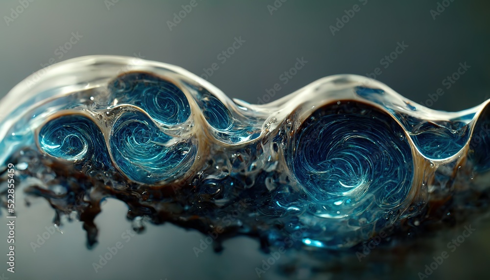 Raster illustration of Acrylic Liquid Art. Dark green waves in the