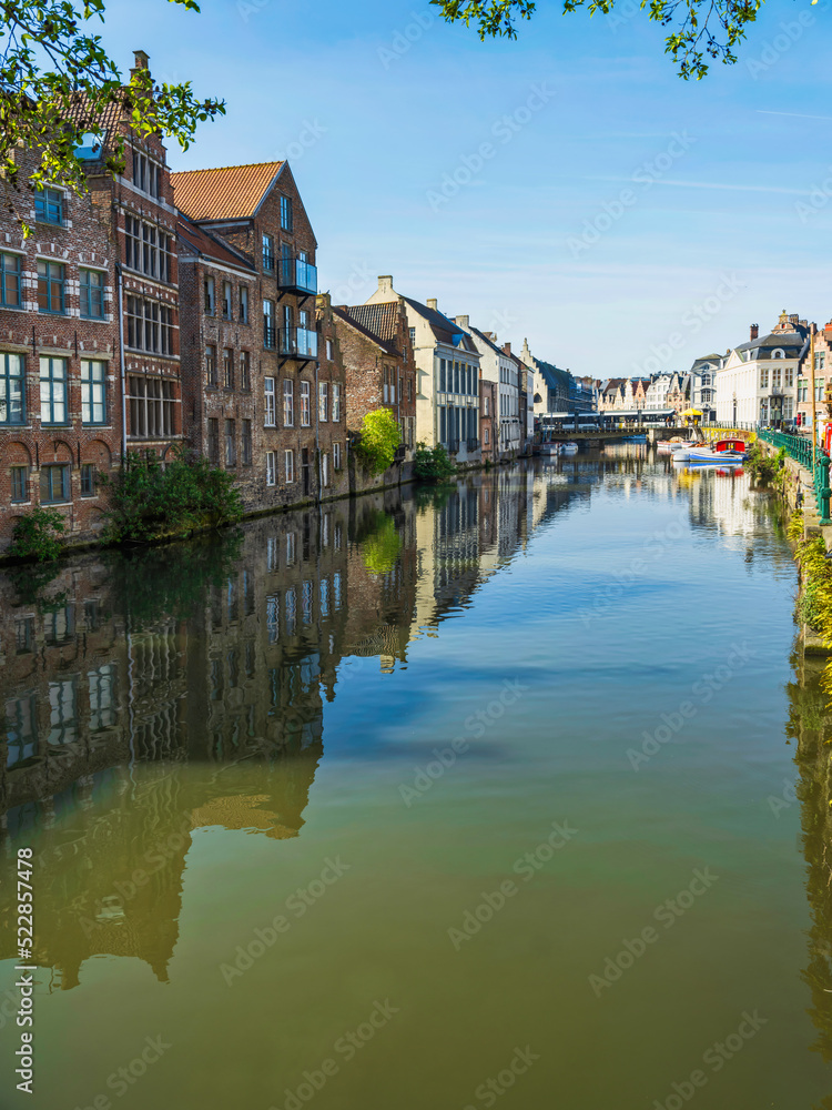 Medieval buildings on Leie river in Ghent, Belgium