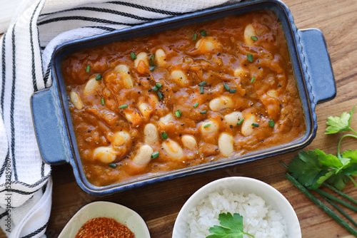 Beans curry with rice. Cape Malay curry with sugar beans  photo