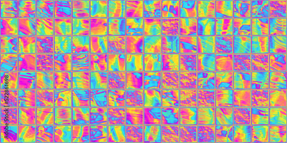 Seamless psychedelic rainbow ombre heat map marble tile mosaic pattern background texture. Trippy hippy abstract dopamine dressing style fashion motif. Bright colorful neon retro wallpaper backdrop.. Seamless psychedelic rainbow ombre heat map marble tile mosaic pattern background texture. Trippy hippy abstract dopamine dressing style fashion motif. Bright colorful neon retro wallpaper backdrop..