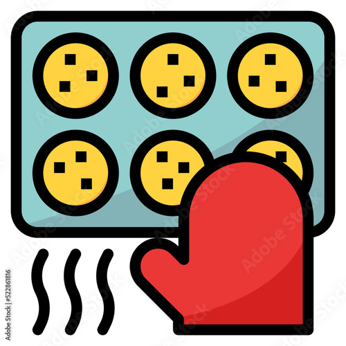 Baking cookies glove oven - filled outline icon