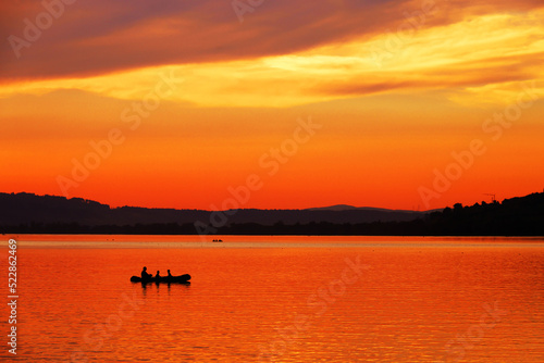 Sunset light over Sempach lake in Switzerland, Europe