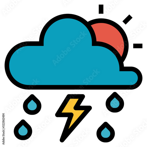 Sky nature weather meteorology thunder rain storm sun - filled outline icon