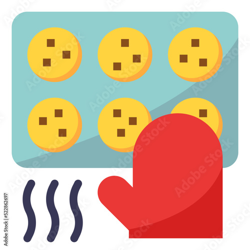 Baking cookies glove oven - flat icon
