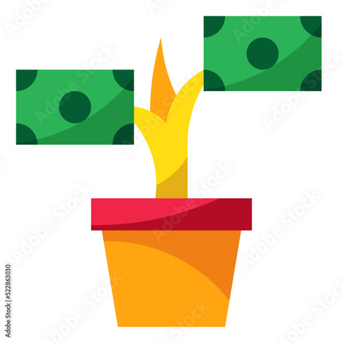 Investment money salary growth plant profits - flat icon