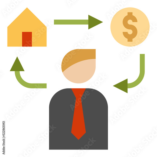 Investor profits money real estate house - flat icon