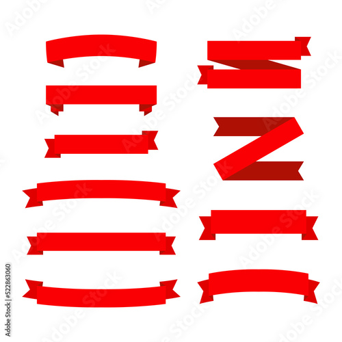 Conjunto de iconos de cintas planas rojas. Etiquetas de banner de cinta